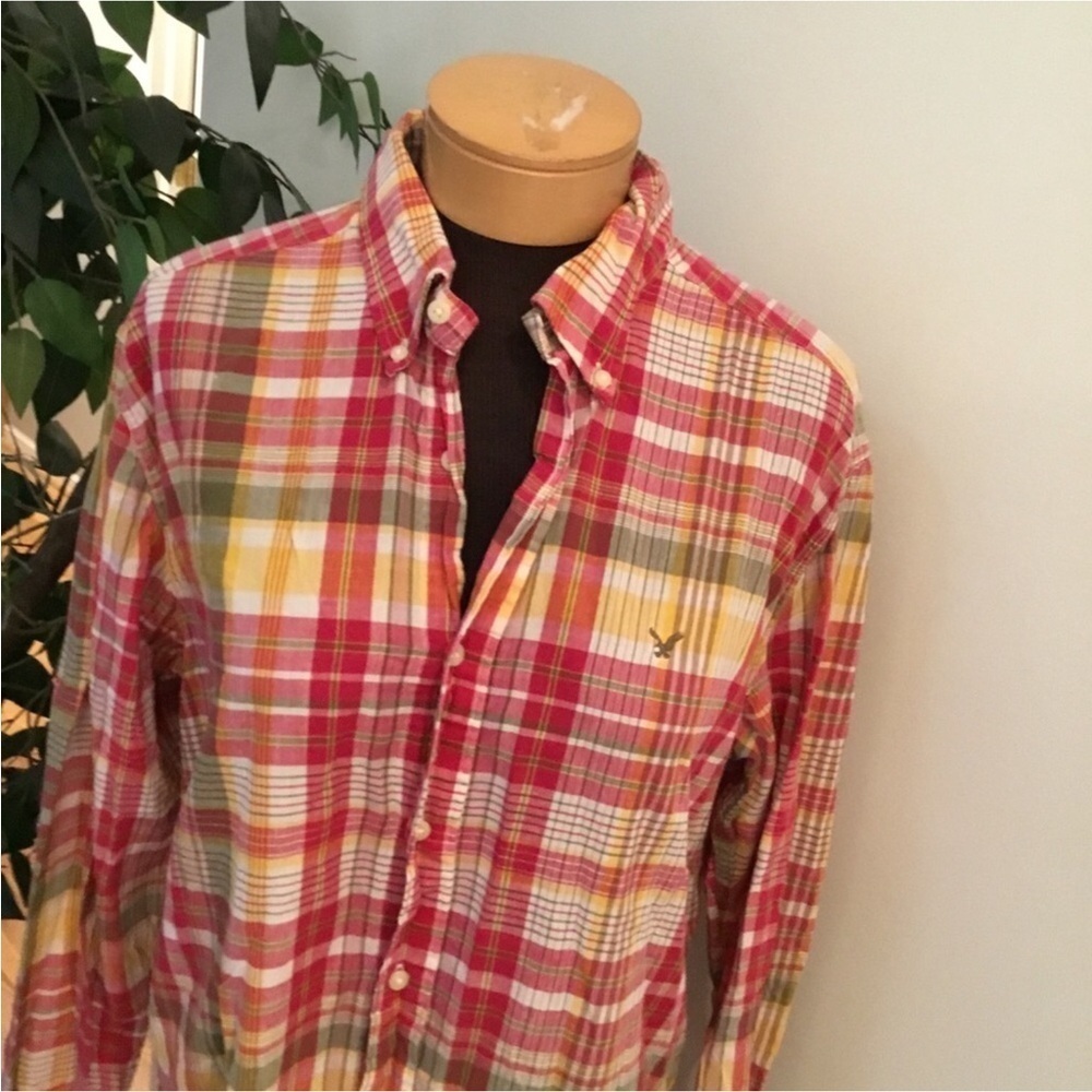 American Eagle Outfitters Madras Vintage fit Woman’s size Large plaid - Picture 10 of 14